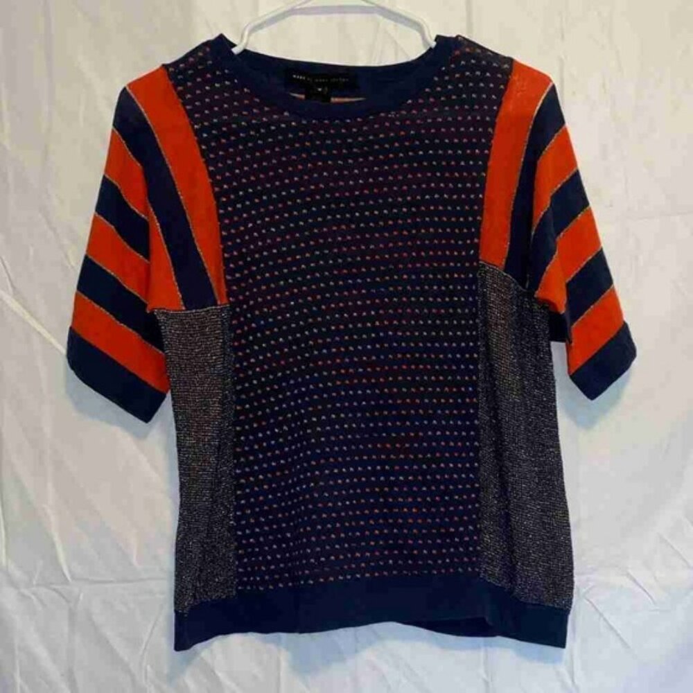 Navy and Orange Striped Short Sleeve Top